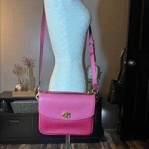 Pink/Dark Pink colorblock Leather Crossbody Bag